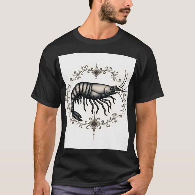 Tatuagem Clássica Flash Shrimp T-Shirt Design (Frente)