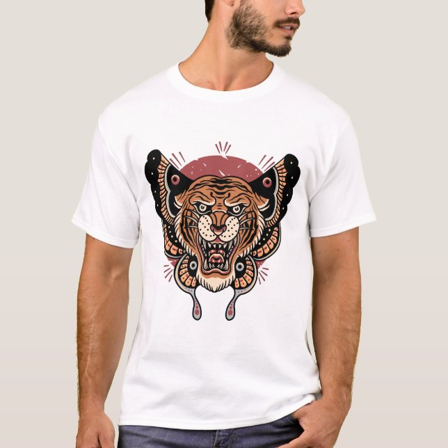 Tatuagem de tigre-borboleta design T-Shirt (Frente)