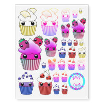 Tatuagens provisórios de cupcakes do kawaii