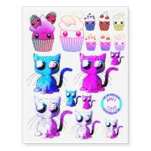 Tatuagens provisórios de cupcakes e de gatos do