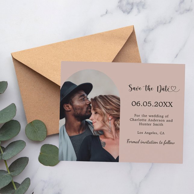 Taupe arch photo wedding Save the Date card (Criador carregado)