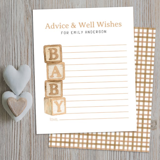 Taupe Baby Blocks Advice & Well Wishes Card (Advice & Well Wishes Baby Shower Activity)