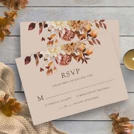 Taupe Fall Watercolor Copper Floral Weding RSVP