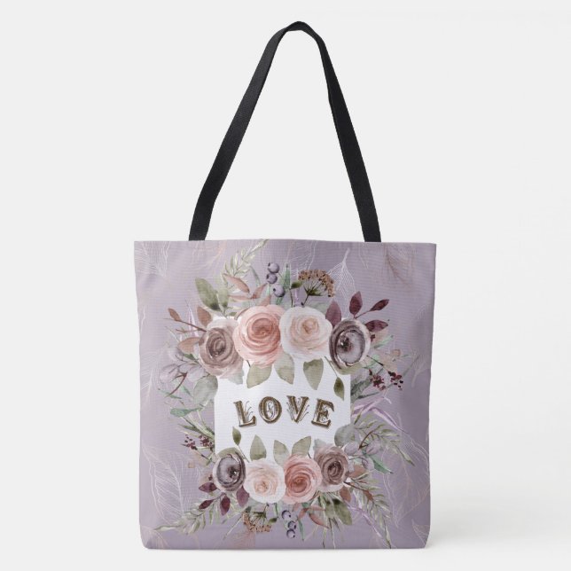  Taupe Floral Buquê de Moda do Amor Bolsa (Frente)