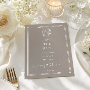 Taupe Ivory grinalda monograma casamento Save the