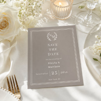 Taupe Ivory grinalda monograma casamento Save the 