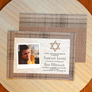 Taupe Paper, Beige Xadrez Bar Mitzvah Convite