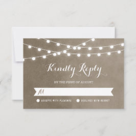 Taupe String Lights Weding RSVP Card