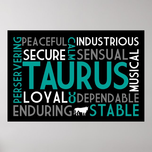 Taurus Astrology Word Collage Impressão (Frente)