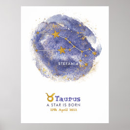 Taurus Baby Name Zodiac Starry Nursery Poster