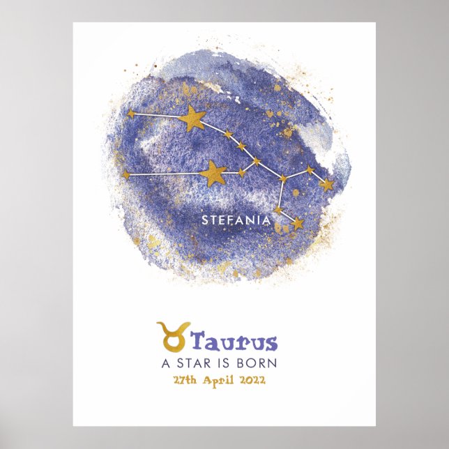 Taurus Baby Name Zodiac Starry Nursery Poster (Frente)