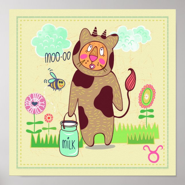 Taurus Bull Cat Zodiac Nursery Impressão (Frente)