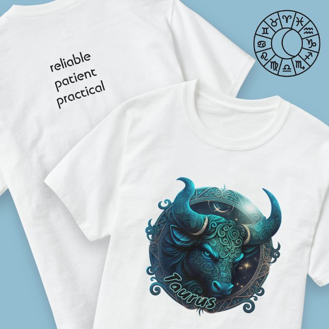Taurus Teal e Black Watercolor Zodiac T-Shirt (Criador carregado)