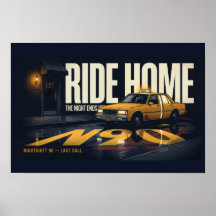 Táxi Retro Ride Home Noite de Condução Poster 18x1