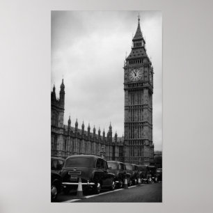Táxis de táxi do en de Big Ben no poster preto e