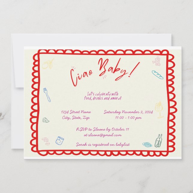 Tchau Bebê Italiano Considerado Convite para Chás (Frente)