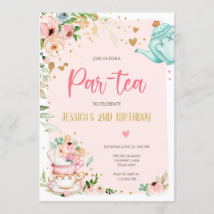 Tea Birthday Convite Rapariga Festa Par-tea Floral