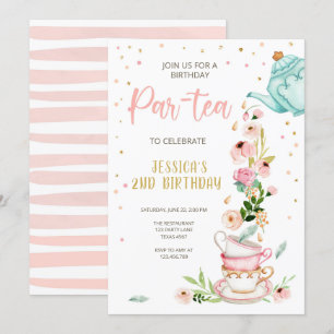 Tea Birthday Convite Rapariga Festa Par-tea Floral