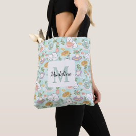 Tea & Bookish Cats  Tote Bag Mint Green