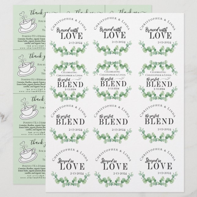 Tea Favorece Recepção de casamento Verde Sage (Frente/Verso)