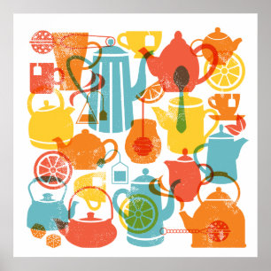 Tea Items in Bright Colors Poster quadrados