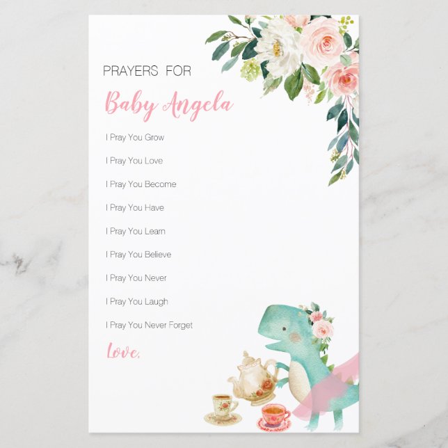 Tea Party Dinossaur Prayers Floral para Bebê (Frente)