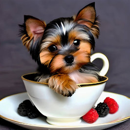 Teacup Yorkie Puppy em um Teacup Poster
