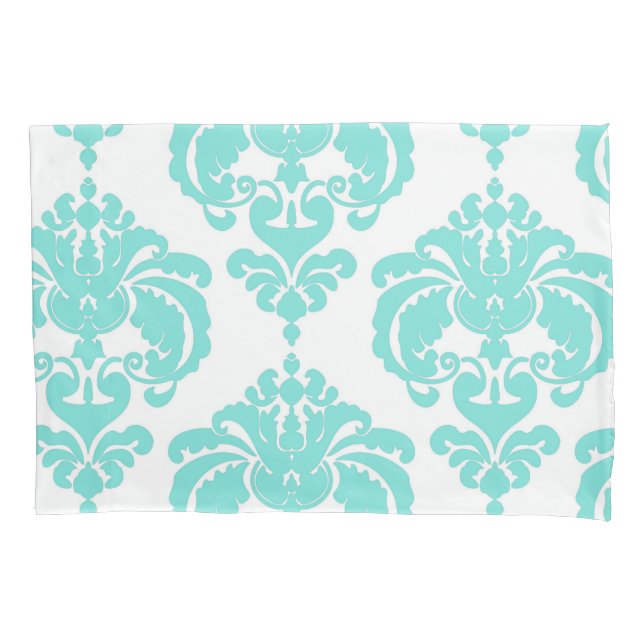 Teal Aqua & White Elegant Cor damasco Chic (Frente)