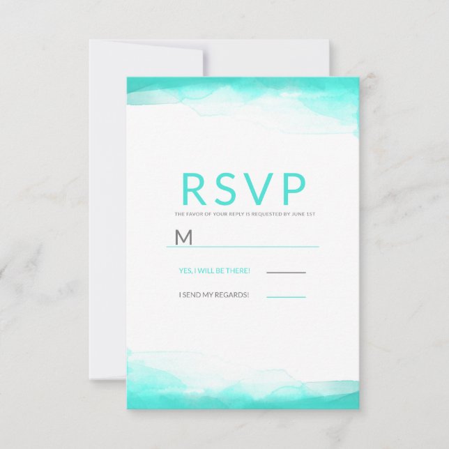 Teal Beach Aqua Watercolor Modern Wedn RSVP (Frente)