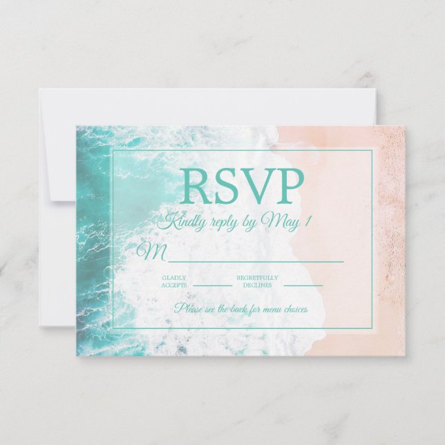 Teal Beach Ocean Sand Weding RSVP #2 (Frente)