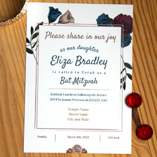 Teal, Beige, Burgundy Bat Mitzvah, Convites