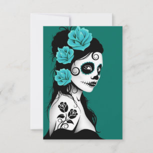 Teal Blue Day of the Dead Sugar Skull Girl
