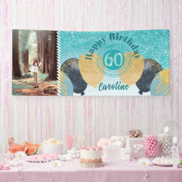 Teal Blue Glitter 60º Aniversário e Balões
