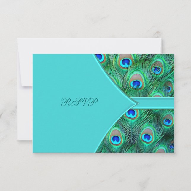 Teal Blue Peacock Wedding RSVP (Frente)
