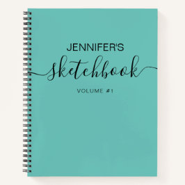 Teal Blue Personalizado Sketchbook Seu Nome