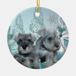 Teal Blue Schnauzer Enfeites de natal