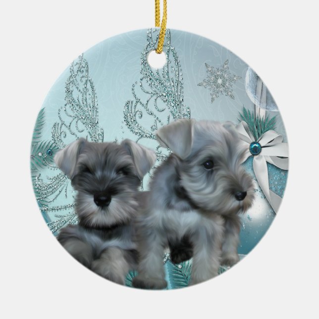 Teal Blue Schnauzer Enfeites de natal (Frente)