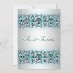Teal Blue Silver Lace Sweet 16 Convite