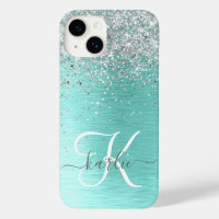 Teal Brugado Metal Silver Glitter Nome Monograma