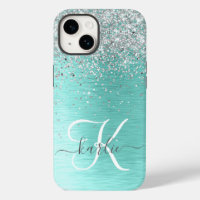 Teal Brugado Metal Silver Glitter Nome Monograma