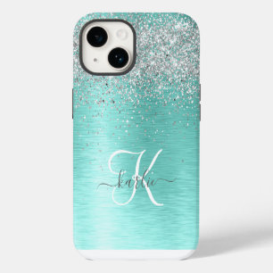 Teal Brugado Metal Silver Glitter Nome Monograma