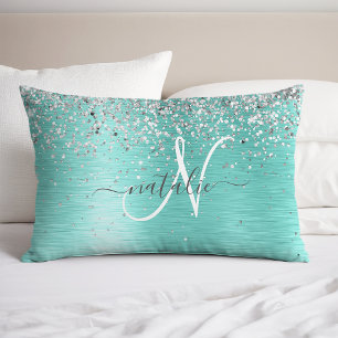 Teal Brugado Metal Silver Glitter Nome Monograma