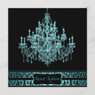 Teal Chandelier Black Sweet 16 Convite