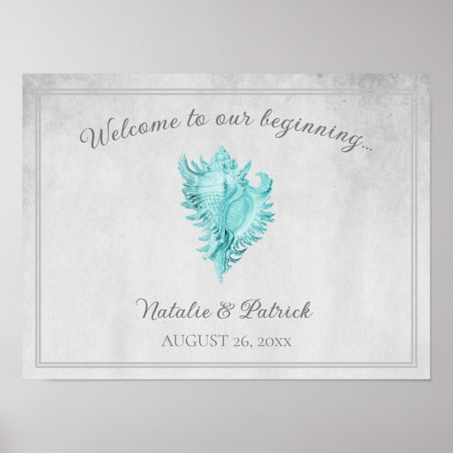 Teal Conch Shell Wedding Poster (Frente)
