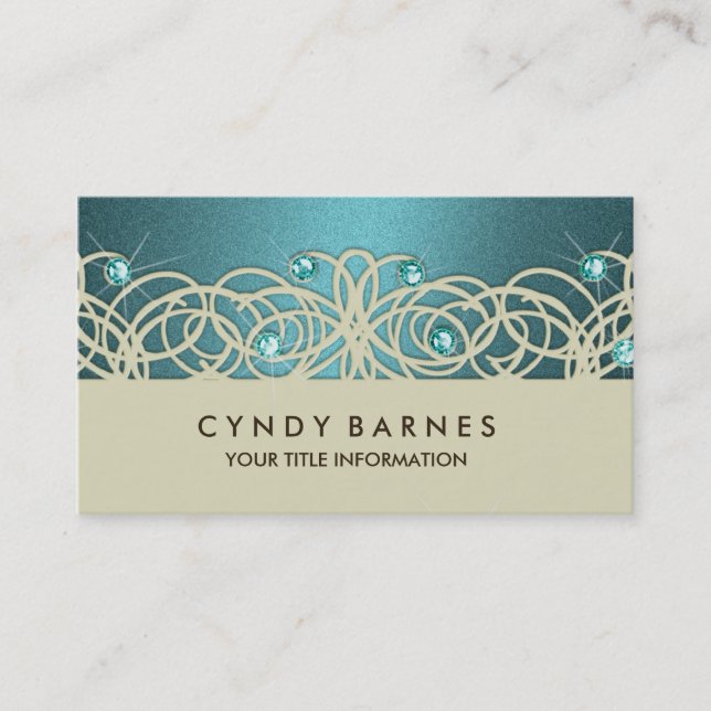 Teal Crystals e Lace Cartão de visita (Frente)