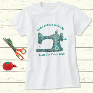 Teal Damask Monograma Sewing Humor T-Shirt