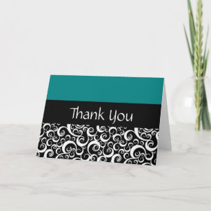 Teal Damask Swirls Obrigado Cartões