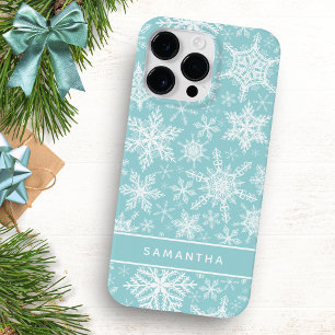 Teal de Natal e Flocos Brancos de Neve Monogramado