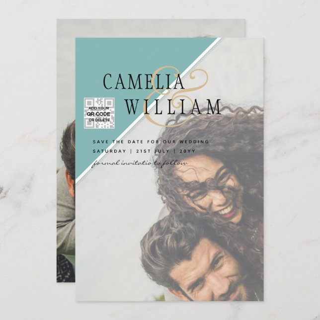 TEAL DE RSVP DE CÓDIGO QR DO Convite de casamento  (Frente/Verso)