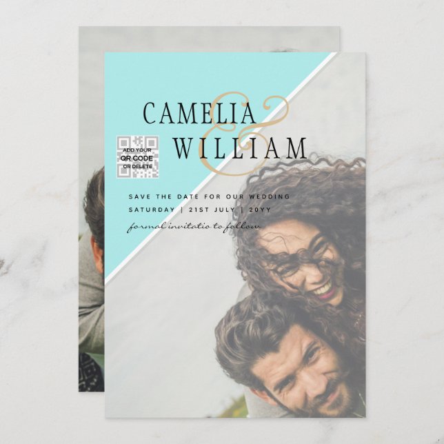 TEAL DE RSVP DE CÓDIGO QR DO Convite de casamento  (Frente/Verso)